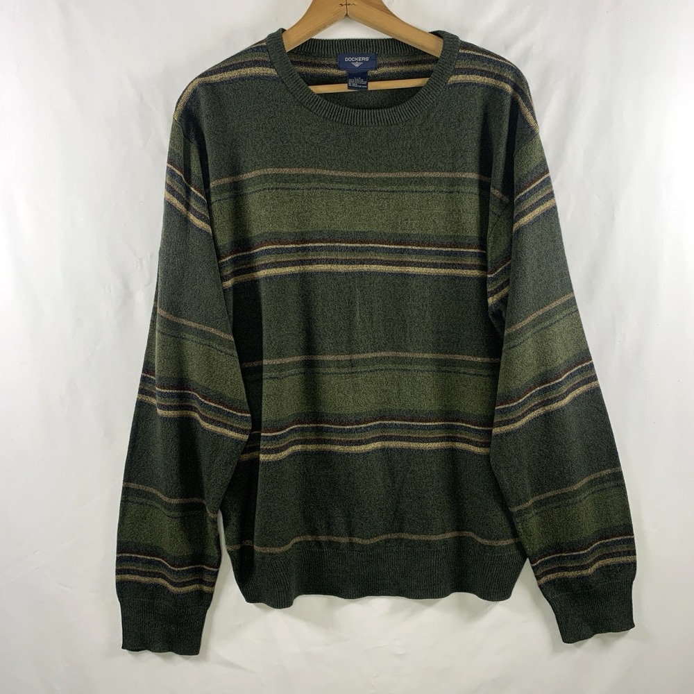 VTG Mens Earthy Indie Striped Lightweight Sweater Large Grunge Crewneck Pullover